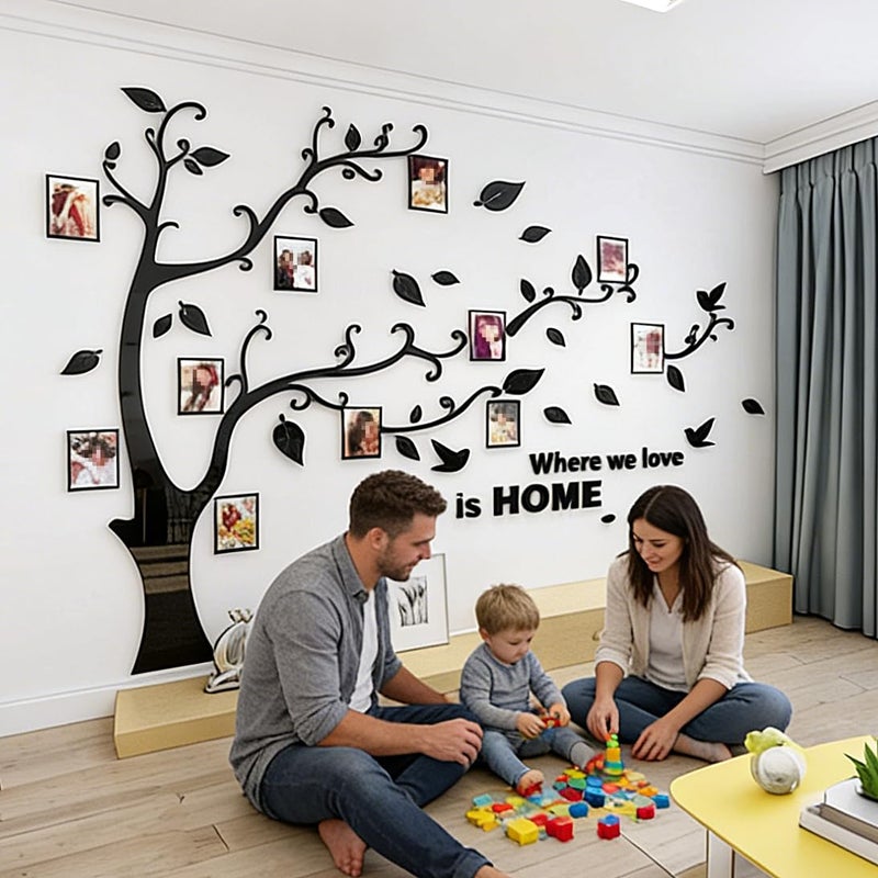 guangmu 3D Tree Wall Stickers - DIY Photo Frame Tree Wall Decal Family Photo Frame Sticker Murals Wall Decor Living Room Bedroom TV Background Home Decorations (M:83 * 59in,Black Right) - Image 2